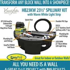 EasyPro Pond Products Vianti Falls 23 Inch Spillway Kit with White LED