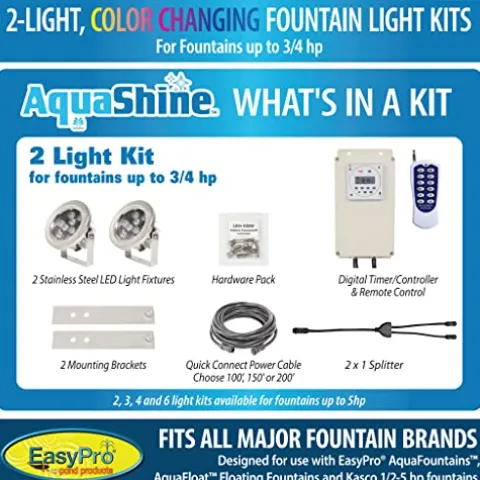 EASYPRO RGB2-100 AquaShine Color Changing LED Fountain Light Kit Cyan