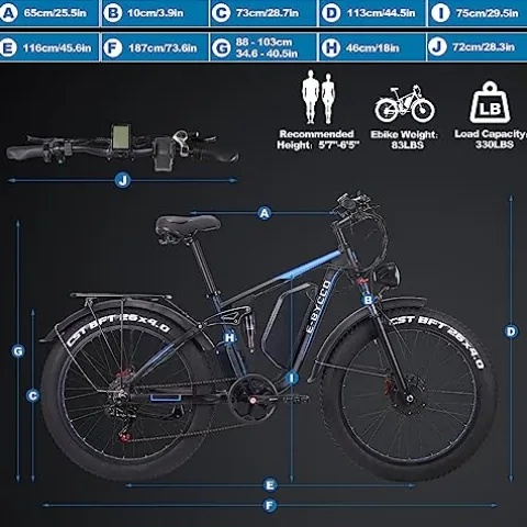 E·Bycco Dual 1000W Motors 2000W Electric Bike for Adults, 35MPH 48V 23Ah Battery Electric Bicycle, Full Suspension 26″*4.0 Fat Tire Hydraulic Disc Brake, Beach Off-Road Mountain E-Bike for Men EB7Pro Blue/2000W/Dual Motor