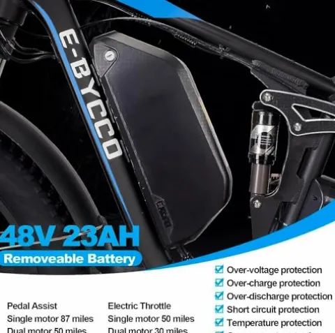 E·Bycco Dual 1000W Motors 2000W Electric Bike for Adults, 35MPH 48V 23Ah Battery Electric Bicycle, Full Suspension 26″*4.0 Fat Tire Hydraulic Disc Brake, Beach Off-Road Mountain E-Bike for Men EB7Pro Blue/2000W/Dual Motor