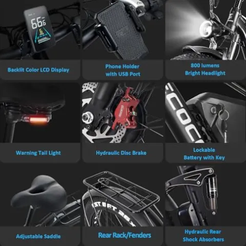 E·Bycco Dual 1000W Motors 2000W Electric Bike for Adults, 35MPH 48V 23Ah Battery Electric Bicycle, Full Suspension 26″*4.0 Fat Tire Hydraulic Disc Brake, Beach Off-Road Mountain E-Bike for Men EB7Pro Blue/2000W/Dual Motor