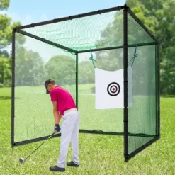 Eleeferri Golf Hitting Cage with Practice Net & Swing Mat Green Black White