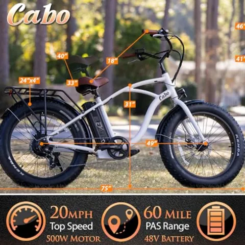 Elevate E-Bikes Cabo Beach Cruiser Electric Bike White