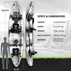 Elkton Outdoors Hard Shell Fishing Tandem Kayak Grey