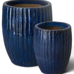 Emissary 21″ Blue Stoneware Round Planter