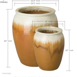 Emissary Amber Stoneware Round Planters Set of 2 23.5in. L x 30in. H