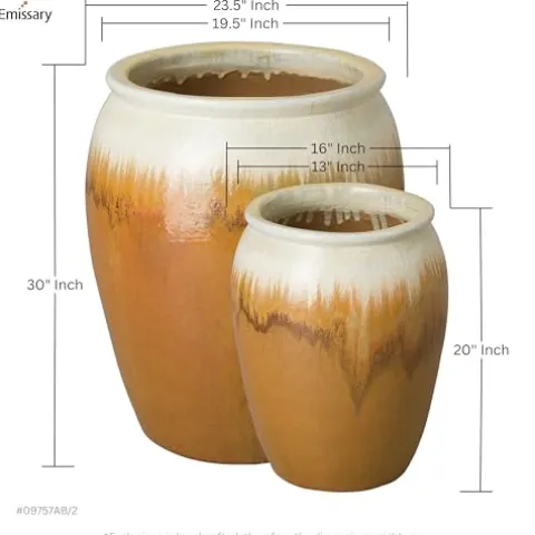 Emissary Amber Stoneware Round Planters Set of 2 23.5in. L x 30in. H