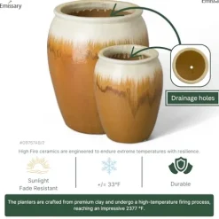 Emissary Amber Stoneware Round Planters Set of 2 23.5in. L x 30in. H