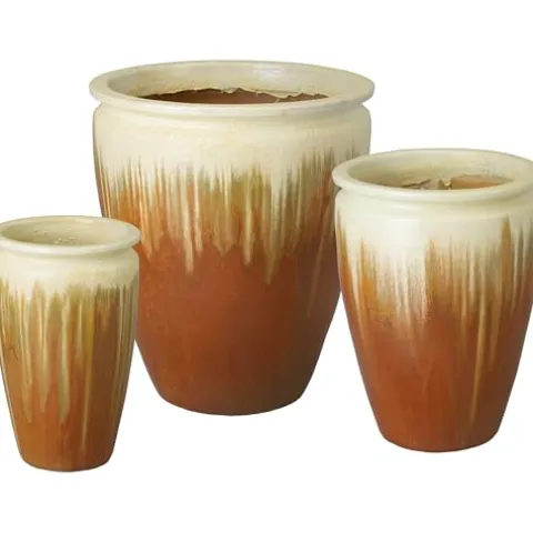 Emissary Amber Stoneware Round Planters Set of 3 27in. L x 32in. H