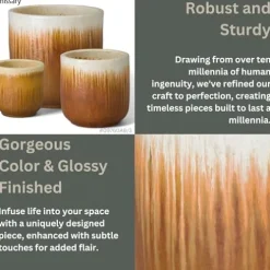 Emissary Amber Stoneware Round Planters Set of 3 20in. L x 20in. H