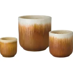 Emissary Amber Stoneware Round Planters Set of 3 20in. L x 20in. H