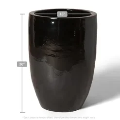 Emissary Black Stoneware Round Planter 18in x 26in