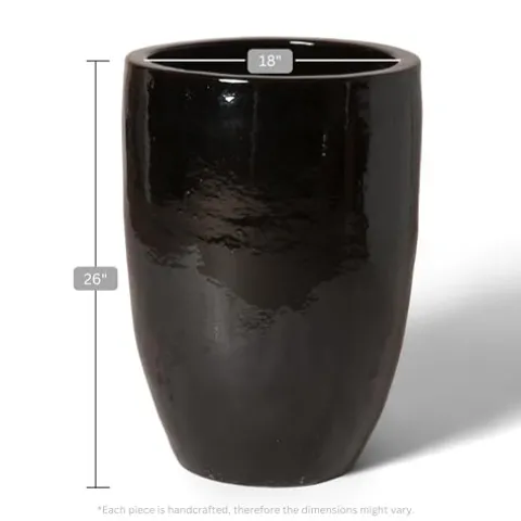 Emissary Black Stoneware Round Planter 18in x 26in