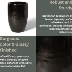 Emissary Black Stoneware Round Planter 18in x 26in