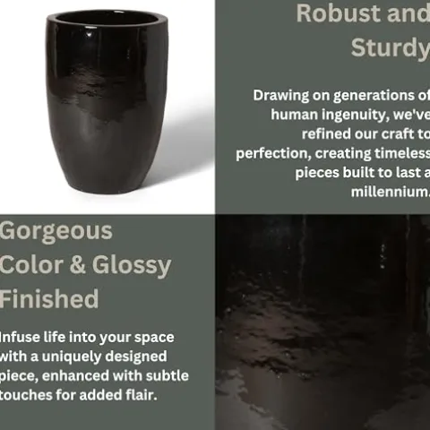 Emissary Black Stoneware Round Planter 18in x 26in