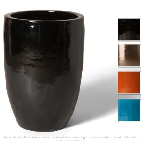 Emissary Black Stoneware Round Planter 18in x 26in