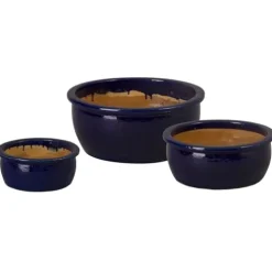 Emissary Blue Stoneware Round Planters Set of 3 23in x 10in