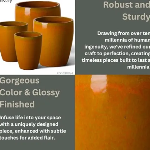 Emissary Bright Orange Ceramic Round Planters Set of 4 with Drainage Holes (12in., 14in., 15.5in., 21in.)