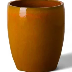 Emissary Bullet 18 in. Bright Orange Ceramic Round Planter with Drainage Hole