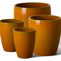 Emissary Bullet 18 in. Bright Orange Ceramic Round Planter with Drainage Hole