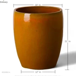Emissary Bullet 18 in. Bright Orange Ceramic Round Planter with Drainage Hole