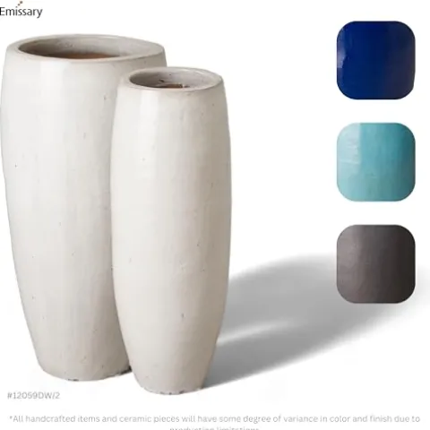 Emissary Distressed White Stoneware Round Jars Set of 2 19in L x 38.5in H