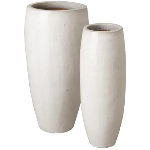 Emissary Distressed White Stoneware Round Jars Set of 2 19in L x 38.5in H