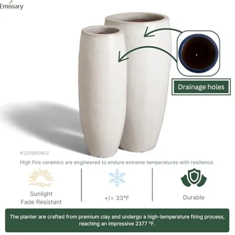 Emissary Distressed White Stoneware Round Jars Set of 2 19in L x 38.5in H