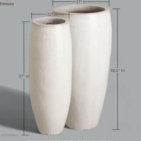 Emissary Distressed White Stoneware Round Jars Set of 2 19in L x 38.5in H