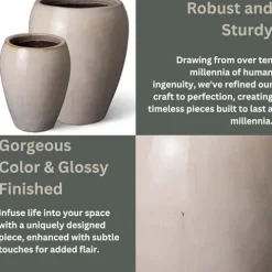 Emissary Distressed White Stoneware Round Planters 25in. L x 30in. H (Set of 2)