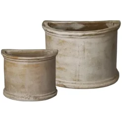 Emissary Distressed White Stoneware Semicircle Planters Set of 2