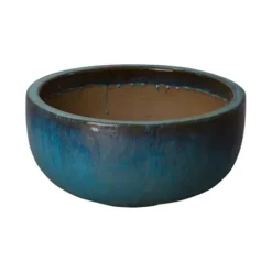 Emissary Gold & Teal Stoneware Shallow Ground Planter 30″ D x 16″ H Teal/Gold
