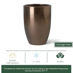 Emissary Gold Stoneware Round Planter 18in L x 26in H