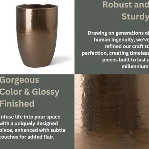 Emissary Gold Stoneware Round Planter 23in L x 32in H