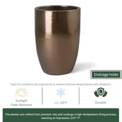 Emissary Gold Stoneware Round Planter 23in L x 32in H