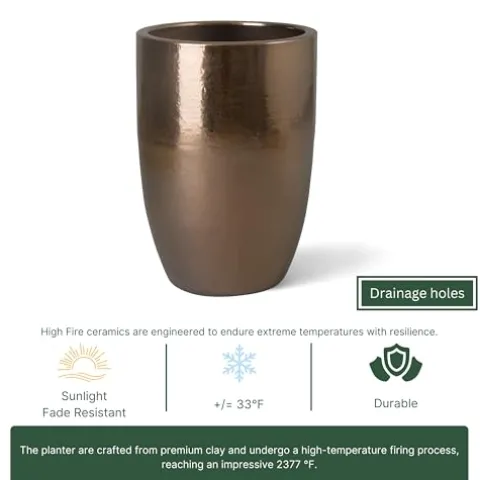 Emissary Gold Stoneware Round Planter 23in L x 32in H