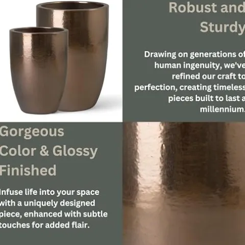 Emissary Gold Stoneware Round Planters Set of 2 23in L x 32in H