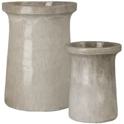Emissary Gray Stoneware Round Planters Set of 2 21in L x 29in H