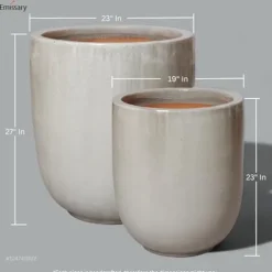 Emissary Gray Stoneware Round Planters Set of 2 24in x 27in