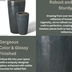 Emissary Gray Stoneware Round Planters Set of 2 18.5in L x 36in H