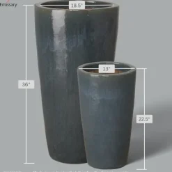 Emissary Gray Stoneware Round Planters Set of 2 18.5in L x 36in H