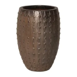 Emissary Gunmetal Stoneware Round Planter 22in. L x 32in. H
