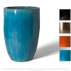 Emissary 23in Blue Stoneware Round Planter