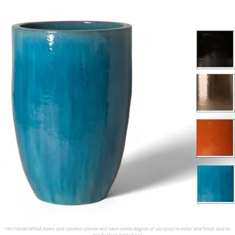 Emissary 23in Blue Stoneware Round Planter