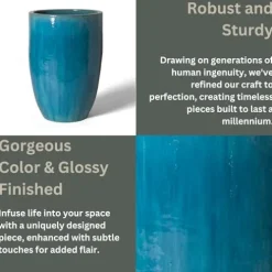 Emissary 23in Blue Stoneware Round Planter