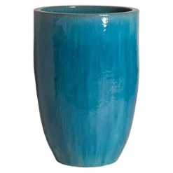 Emissary 23in Blue Stoneware Round Planter