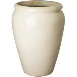 Emissary 28in Distressed Cream Stoneware Round Planter