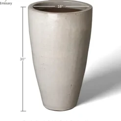 Emissary 18in Distressed White Stoneware Round Planter