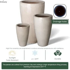 Emissary 24in Distressed White Stoneware Round Planter