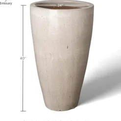 Emissary 24in Distressed White Stoneware Round Planter